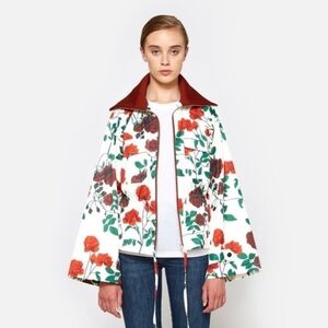 Ganni Greenwood Floral Nylon Jacket In Vanilla Ice Size Large